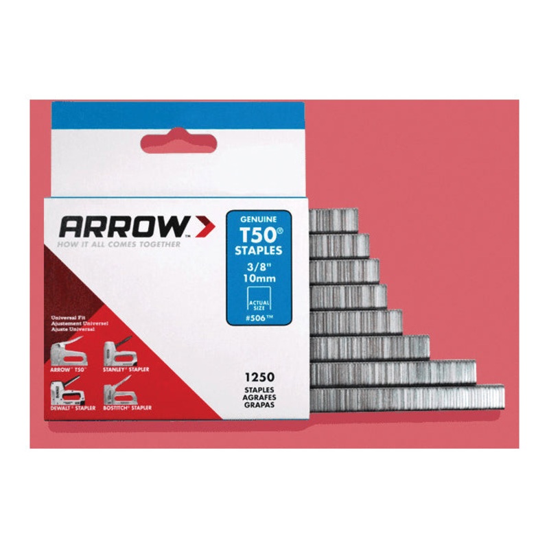 ARROW 506SS1 Construction Stapler, 18 ga, Flat Crown, 3/8 in Crown, 3/8 in L Leg, Stainless Steel