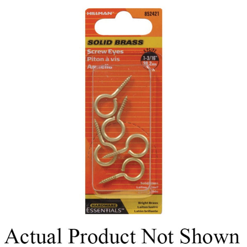 HARDWARE ESSENTIALS 852421 Eye Screw, Imperial, 0.106 in Eye ID, 1-3/16 in L, Brass