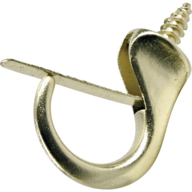 HILLMAN 122242 Safety Cup Hook, 1-1/4 in Hook Opening, Steel, Brass, Gold, 1 lb Weight