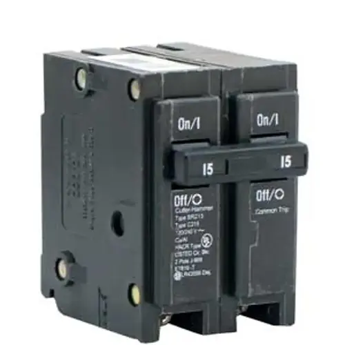 Eaton BR215 BR21K Circuit Breaker, BR, 15 A, 2-Pole, 120/240 V, Plug
