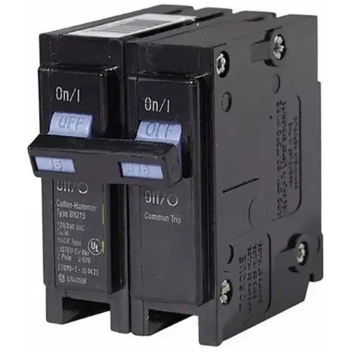 Eaton BR215 Circuit Breaker, Mini, Type BR, 15 A, 2 -Pole, 120/240 V, Plug Mounting