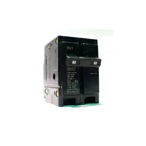 Eaton BR260 Circuit Breaker, Mini, Type BR, 60 A, 2 -Pole, 120/240 V, Plug Mounting Black