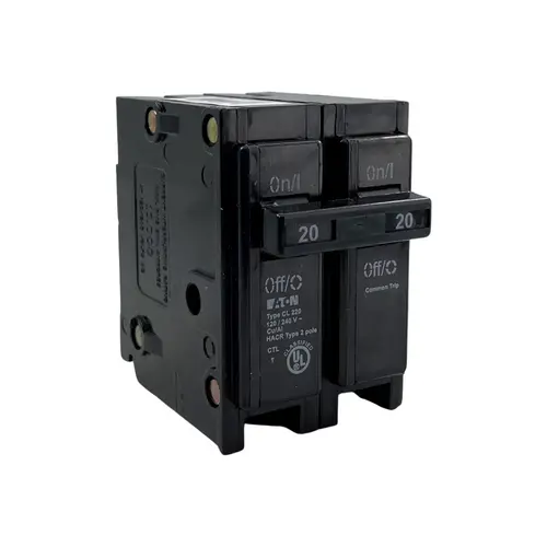 Eaton CL220 Circuit Breaker, Type CL, 20 A, 2 -Pole, 120/240 V, Common Trip, Plug Mounting