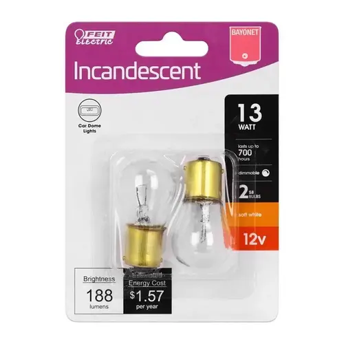 Feit BP93/HDRP Incandescent Bulb 13 W S8 Specialty Bayonet Soft White Clear