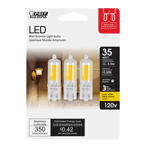 Feit Electric BP35G9830LED3PK LED Bulb T4 G9 Warm White 35 Watt Equivalence Clear