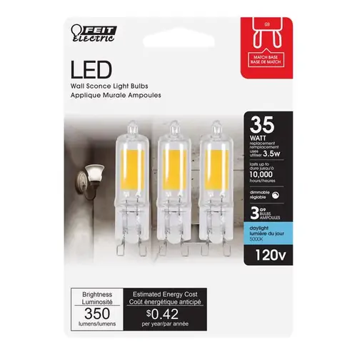 Feit Electric BP35G9850LED3PK LED Bulb T4 G9 Daylight 35 Watt Equivalence Clear