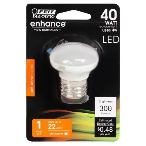 Feit Electric BPR14DM/927CA LED Bulb, Flood/Spotlight, R14 Lamp, 40 W Equivalent, E26 Lamp Base, Dimmable Frosted