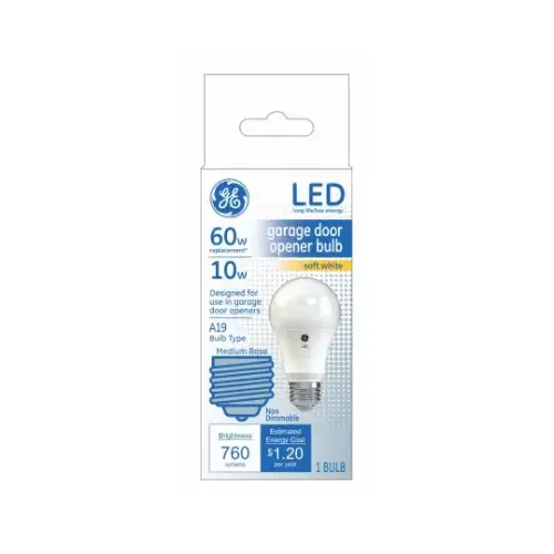 GE 47665 LED Garage Door Bulb A19 E26 (Medium) Soft White 60 Watt Equivalence Frosted