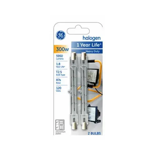 GE 85047 Halogen Bulb 300 W T2.5 Tubular 5,950 lm Warm White Clear Pair