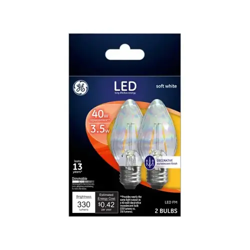 GE 93103494 LED Light Bulb F15 E26 (Medium) Soft White 40 Watt Equivalence Clear Pair