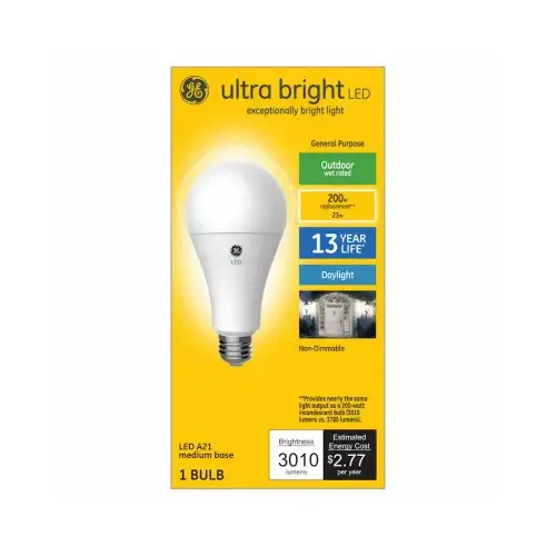 GE 93128934 LED Bulb Ultra Bright A21 E26 (Medium) Daylight 200 Watt Equivalence Frosted