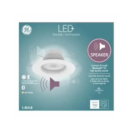GE Lighting 93117530 LED  Recessed Bulb With Integrated Speaker, Frosted Soft White, 700 Lumens, 9-Watts