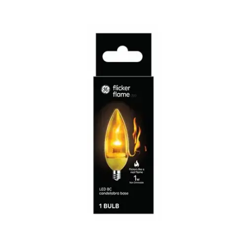 GE Lighting 93130689 Flicker Flame Deco Bulb, Blunt Tip, Clear, Candelabra Base, 1-Watt