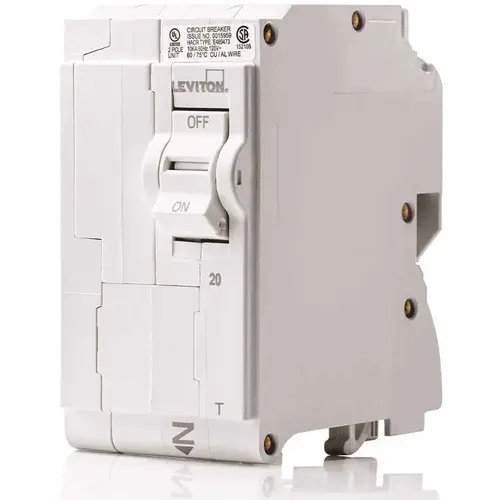 Leviton R00-LB220-0TR 20 Amp 2-Pole Plug-On Standard Branch Circuit Breaker 120/240 VAC