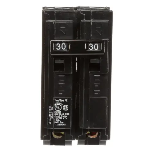 Siemens D230 Circuit Breaker, Low Voltage, QD, 30 A, 2 -Pole, 120/240 VAC, Plug Mounting Black