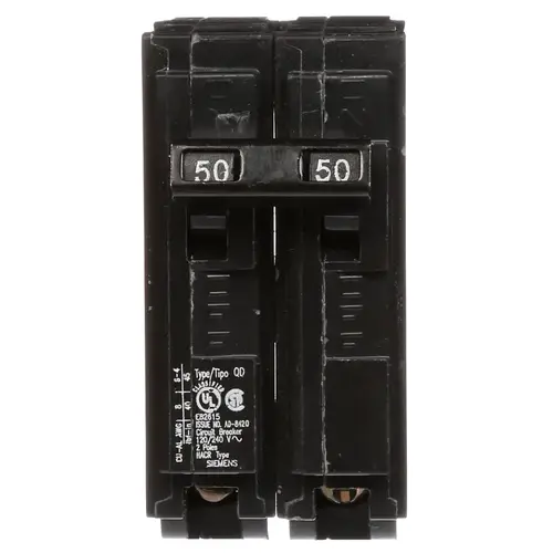 Siemens D250 50 Amp Double-Pole Type QD Replacement Circuit Breaker Black