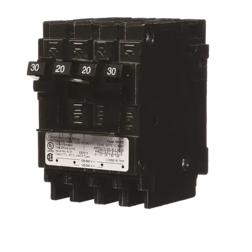 Siemens MP220230CT2 Quadplex One Outer 20 Amp Double-Pole and One Inner 30 Amp Double-Pole Circuit Breaker Black