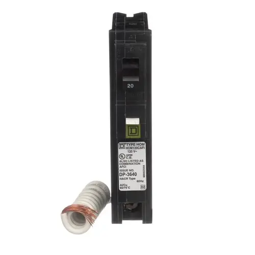 Square D HOM120CAFIC Circuit Breaker, AFCI, Combination, 20 A, 1 -Pole, 120 V, Fixed Trip, Plug Mounting