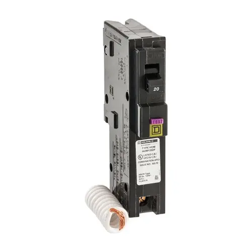 Square D HOM120DFC Circuit Breaker, Dual Function, Mini, 20 A, 1 -Pole, 120 V, Plug Mounting