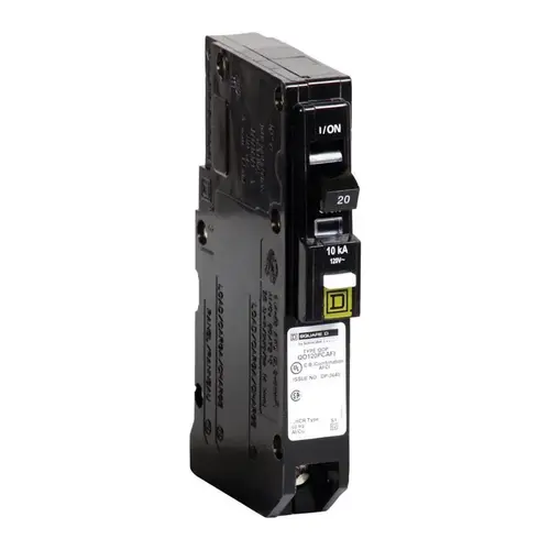 Square D QO120PCAFIC Circuit Breaker, CAFCI, Mini, 20 A, 1 -Pole, 120 V, Plug Mounting
