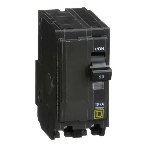 Square D QO250CP QO Circuit Breaker, Mini, 50 A, 2 -Pole, 120/240 VAC, 48 VDC, Plug Mounting, Black