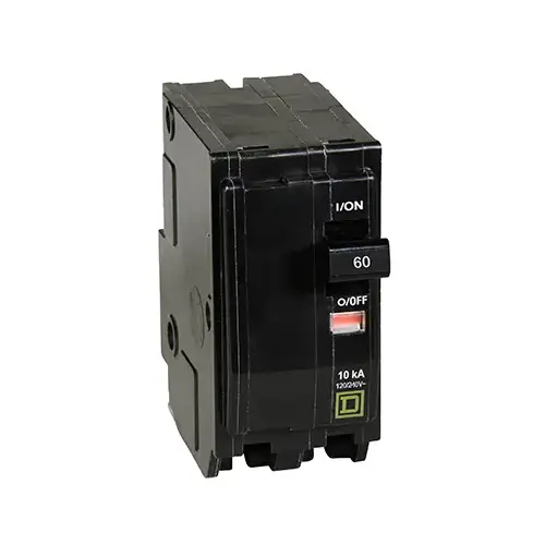 Square D QO260C QO Circuit Breaker, Mini, 60 A, 2 -Pole, 120/240 VAC, 48 VDC, Plug Mounting, Black