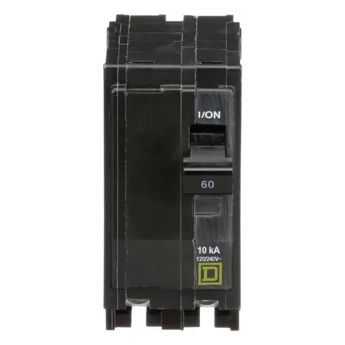 Square D QO260CP QO Circuit Breaker, Mini, 60 A, 2 -Pole, 120/240 VAC, 48 VDC, Plug Mounting, Black