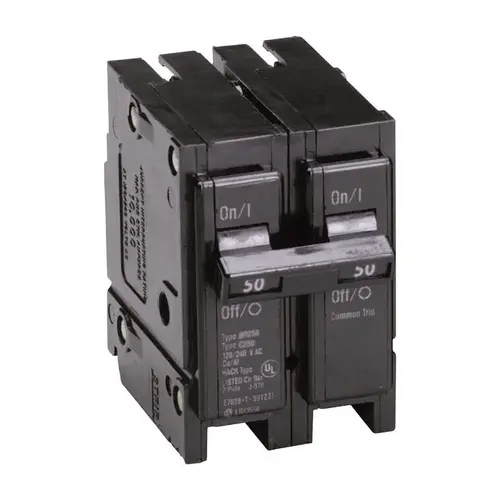 Eaton BR250 Circuit Breaker, Mini, Type BR, 50 A, 2 -Pole, 120/240 V, Plug Mounting Black