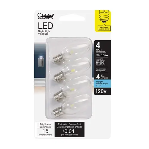 Feit Electric BP4C7/850/LED/4 LED Bulb C7 E12 (Candelabra) Daylight 4 Watt Equivalence Clear