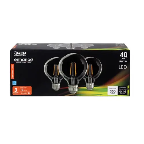 Feit Electric G2540927CAFL3RP Filament LED Bulb Enhance G25 E26 (Medium) Soft White 40 W Clear