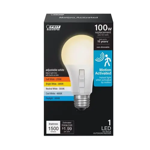 Feit Electric OM1003CCTCAMMLI LED Motion Activated Bulb A19 E26 (Medium) Tunable White/Color Changing 100 Watt Equiv White