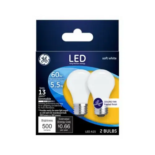 GE 25986 LED Bulb A15 E26 (Medium) Soft White 60 Watt Equivalence Frosted Pair
