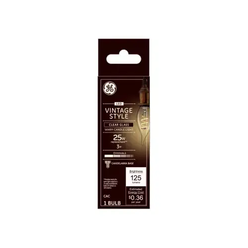 GE 36486 Filament LED Bulb CAC E12 (Candelabra) Warm Candle Light 25 W Clear