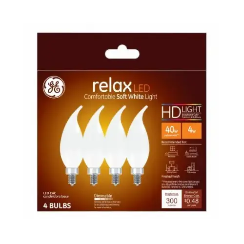 GE 36985 LED Bulb Relax CAC E12 (Candelabra) Soft White 40 W Frosted