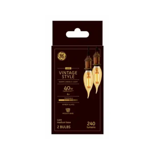 GE 42152 Filament LED Bulb CAM E26 (Medium) Amber Warm White 40 W Transparent Amber Pair