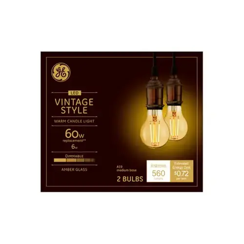 GE 42162 LED Bulb A19 E26 (Medium) Amber Warm White 60 W Transparent Amber Pair