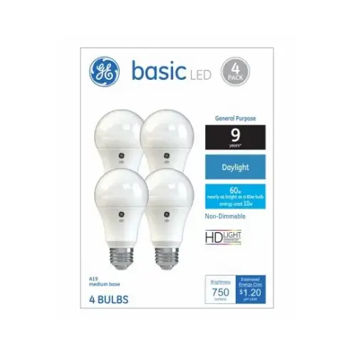 GE Lighting 37004 LED Light Bulbs, Daylight, 760 Lumens, 10-Watts - pack of 4