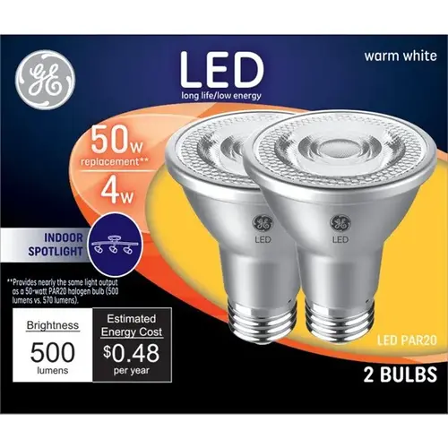GE Lighting 93116055 LED Directional Light Bulb, R20, Warm White, Clear Bulb, 500 Lumens, 4-Watt Pair