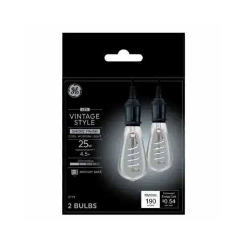 GE Lighting 93123799 Vintage LED Bulbs, Smoke, 4-Watts, 190 Lumens, 2-Pk.