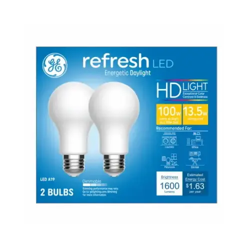 GE Lighting 93129808 Refresh HD LED Light Bulbs, Daylight, 1600 Lumens, 13-Watts Pair