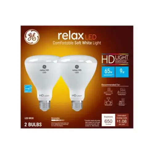 GE Lighting 93129938 Relax HD LED Light Bulb, BR30, 9 Watt pair