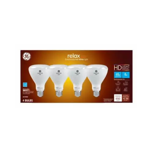 GE Lighting 93129973 Relax HD LED Light Bulb, Soft White, 8 Watts - pack of 4