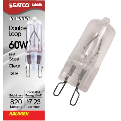 Satco S4648 60W 120V Clear Double Loop Base T4 Halogen Special Purpose Light Bulb