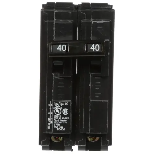 Siemens D240 Circuit Breaker, Low Voltage, QD, 40 A, 2 -Pole, 120/240 VAC, Plug Mounting Black