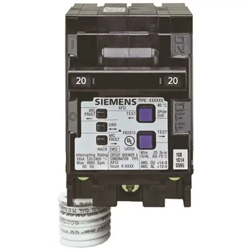 Siemens Q220AFC 20 Amp Double-Pole Combination AFCI Circuit Breaker Type QAF Black