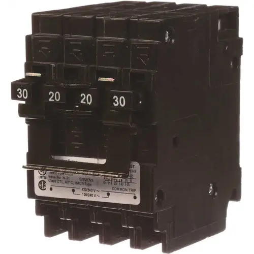 Siemens Q23020CT2 Quadplex Two Double Pole 30 Amp Outside Two Double Pole 20 Amp Inside Circuit Breaker Black