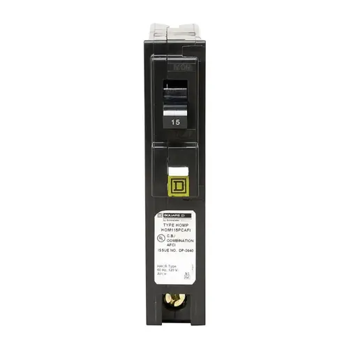 Square D HOM115PCAFIC Circuit Breaker, CAFCI, Mini, 15 A, 1 -Pole, 120 V, Plug Mounting