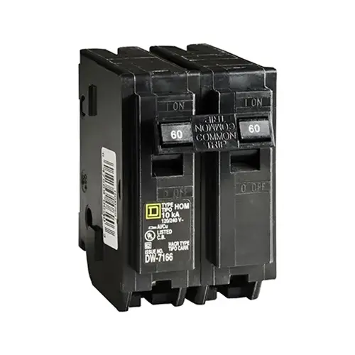 Square D HOM260C Homeline Circuit Breaker, Mini, 60 A, 2 -Pole, 120/240 V, Plug Mounting, Black