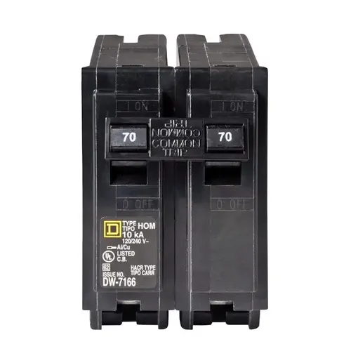 Square D HOM270CP Homeline Circuit Breaker, Mini, 70 A, 2 -Pole, 120/240 V, Fixed Trip, Plug Mounting, Black