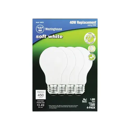 Westinghouse 36870 Halogen Light Bulb Eco 29 W A19 A-Line 450 lm Soft White
